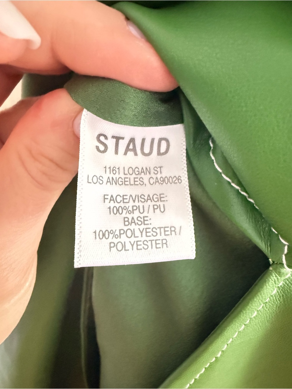 STAUD Bright Green Faux Leather Midi Skirt with Front Flap Pockets - Picture 5 of 11